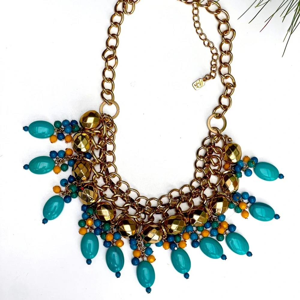 Talbots Blue beaded and multi chain statement necklace - Picture 2 of 3